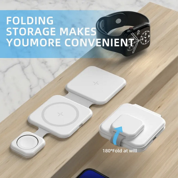 3-in-1 Magnetic Foldable Wireless Charging Station – Multi-Device Charger