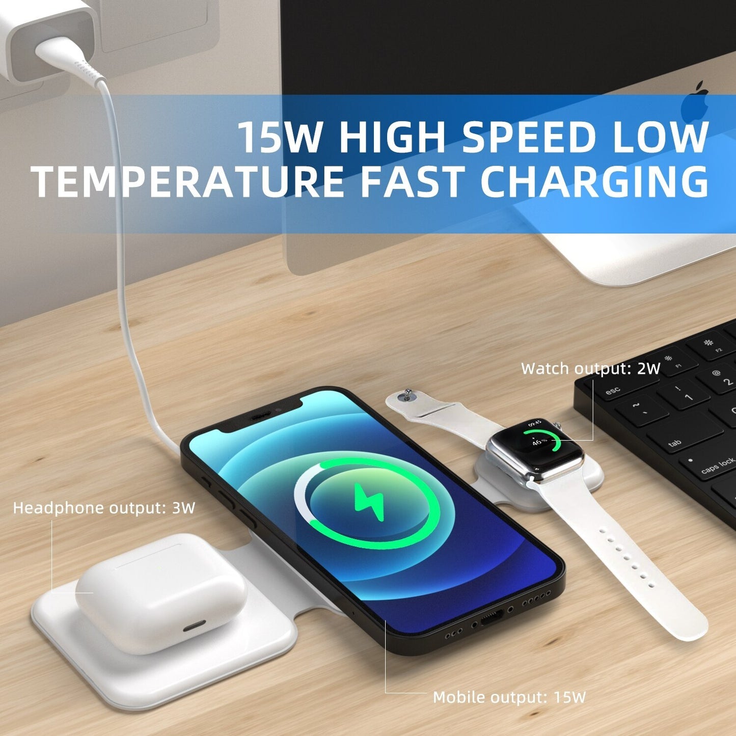 3-in-1 Magnetic Foldable Wireless Charging Station – Multi-Device Charger