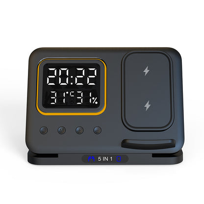 15W 5-in-1 Wireless Charging Stand with LED Digital Alarm Clock
