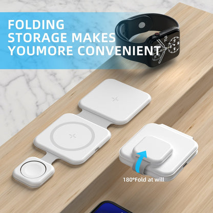 3-in-1 Magnetic Foldable Wireless Charging Station – Multi-Device Charger
