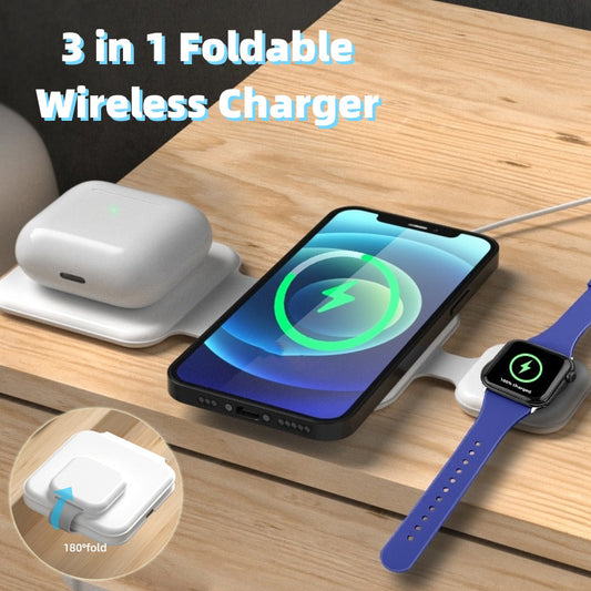 3-in-1 Magnetic Foldable Wireless Charging Station – Multi-Device Charger