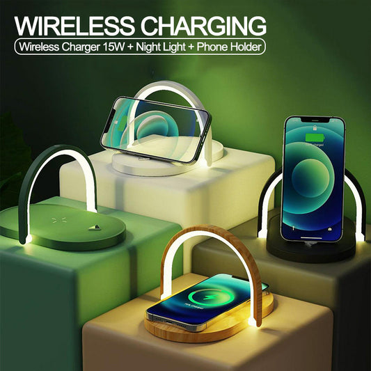 3-in-1 Foldable Wireless Charger & Night Light – Stonego LED Table Lamp
