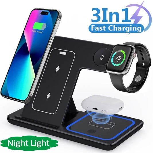 15W 3-in-1 Foldable Wireless Charging Stand with LED Light